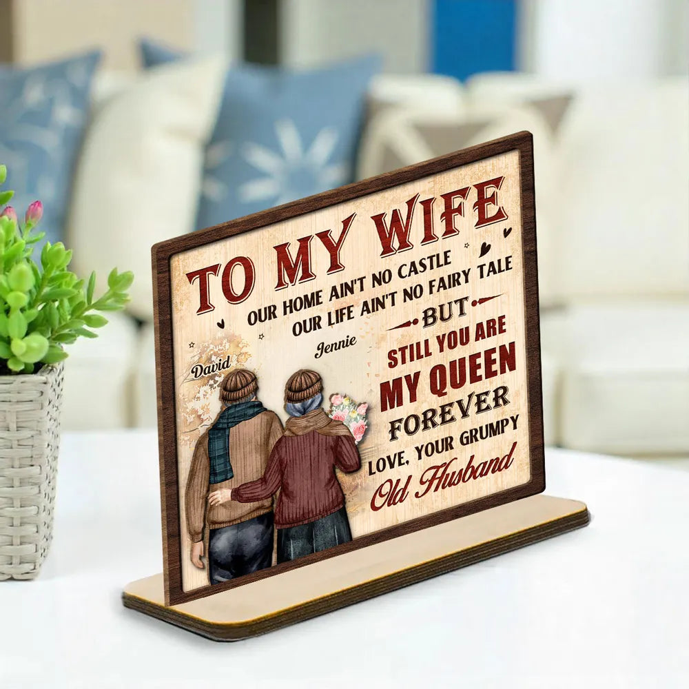 2-Layer Wooden Plaque Personalized To My Wife, Vintage Couple Walking Away Quote Plaque, Unique Romantic Gift