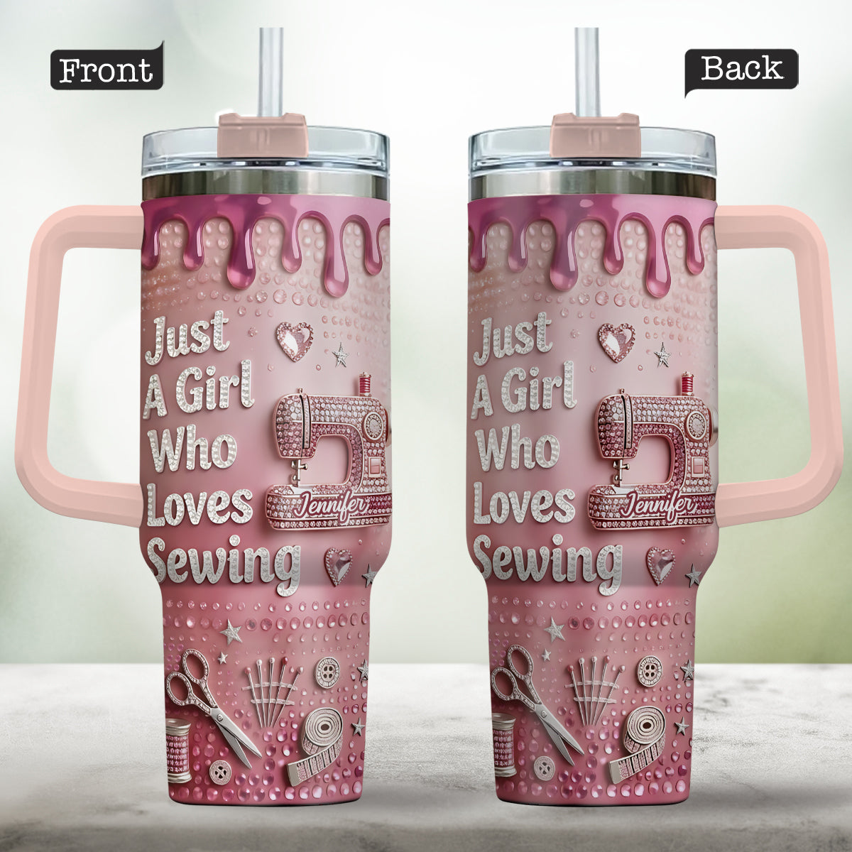 Just A Girl Who Loves Sewing - Personalized Sewing Tumbler With Handle