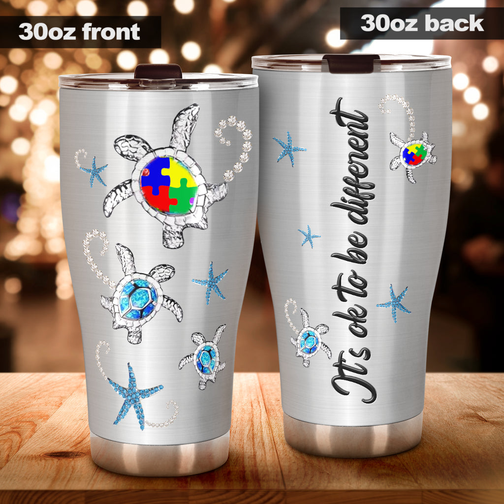 It's Ok To Be Different Metal Pattern Print Autism Awareness Tumbler 0622