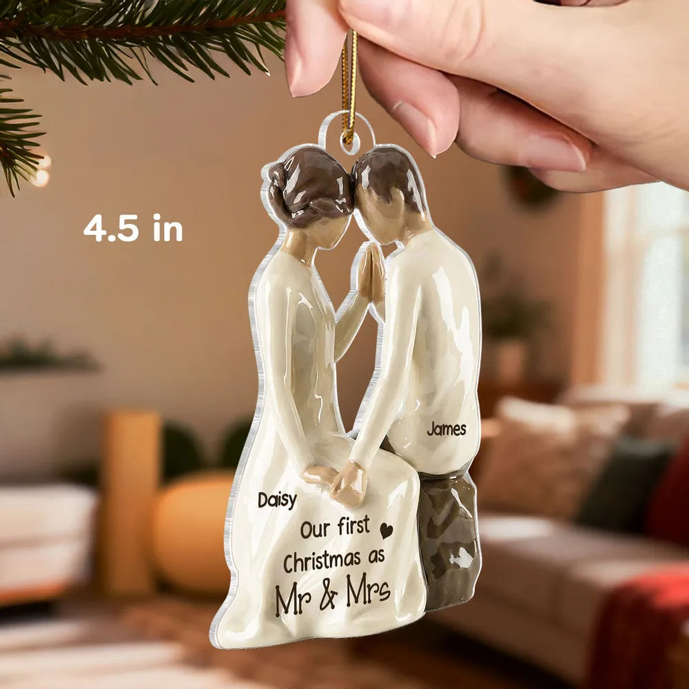 Personalized Acrylic Ornament Romantic Couple Holiday Tree Keepsake Soft Modern Look Unique Gift for Wife Husband or Couple