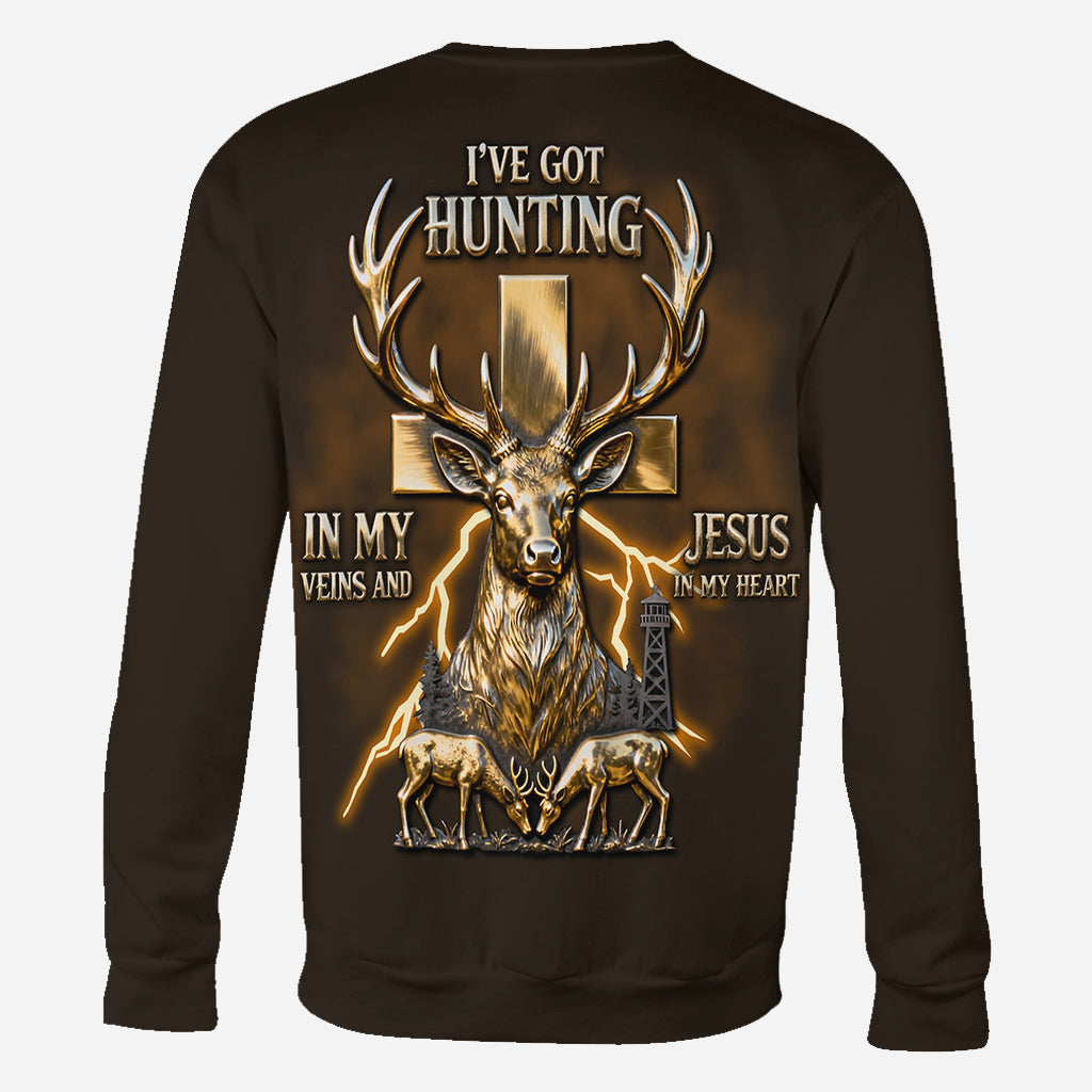 I've Got Hunting In My Veins And Jesus In My Heart - Personalized Hunting All Over Shirt