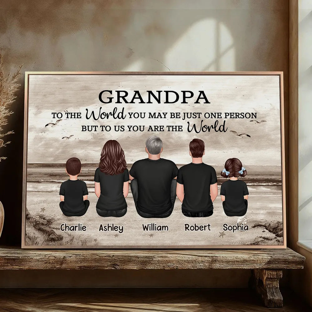 Poster Personalized Grandpa Beach Scene Family Art, You Are Our World, Vintage Style, Unique Gift from Grandkids