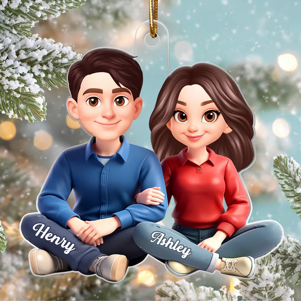 Personalized Couple Acrylic Ornament, Cute Cartoon Sitting Together, Unique Gift for Him or Her