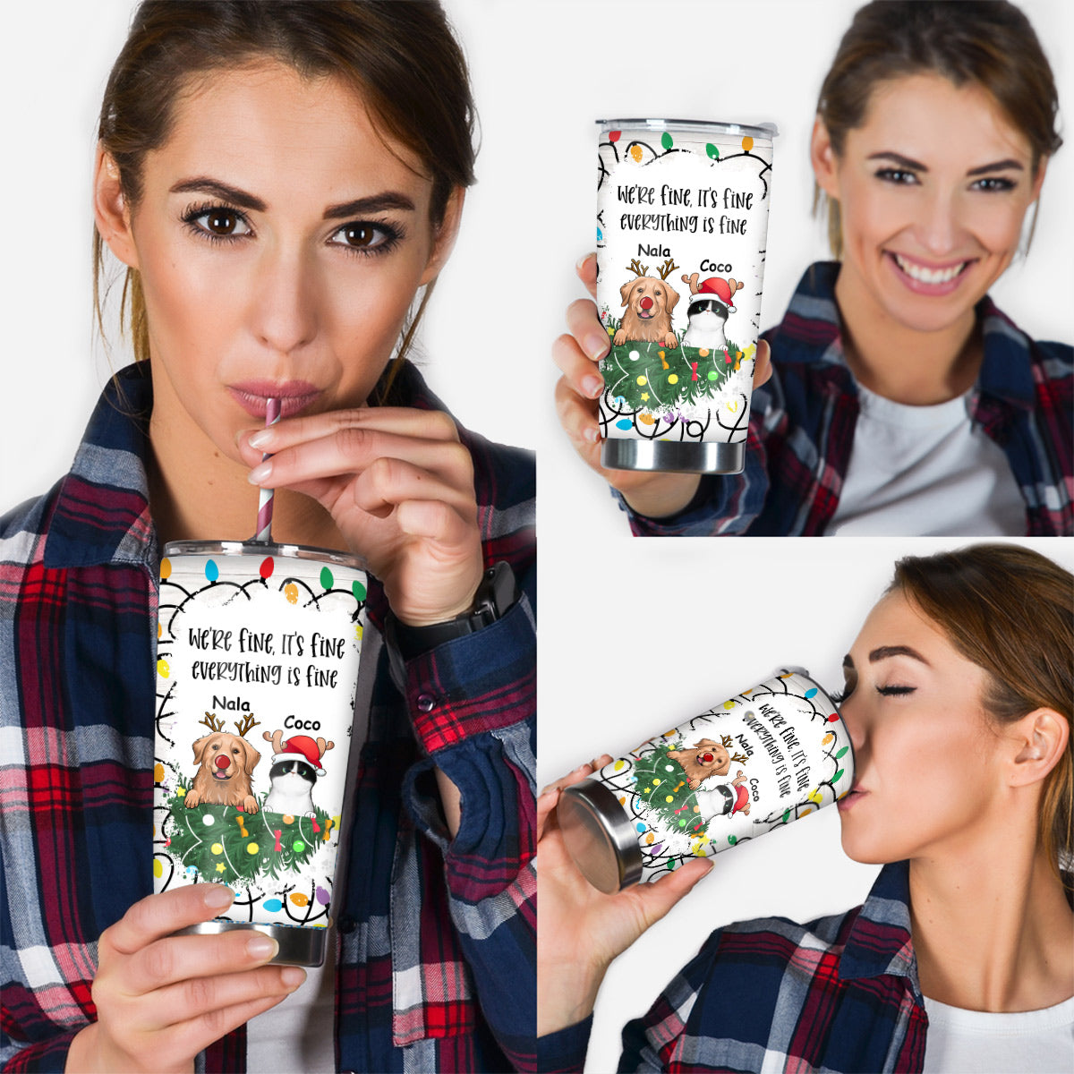 It's Fine I'm Fine Everything is Fine - Personalized Dog Tumbler