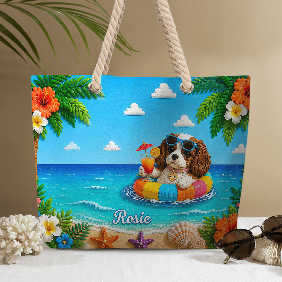 Funny Pet Summer Vibes - Personalized Dog Beach Bag With Plush Charm
