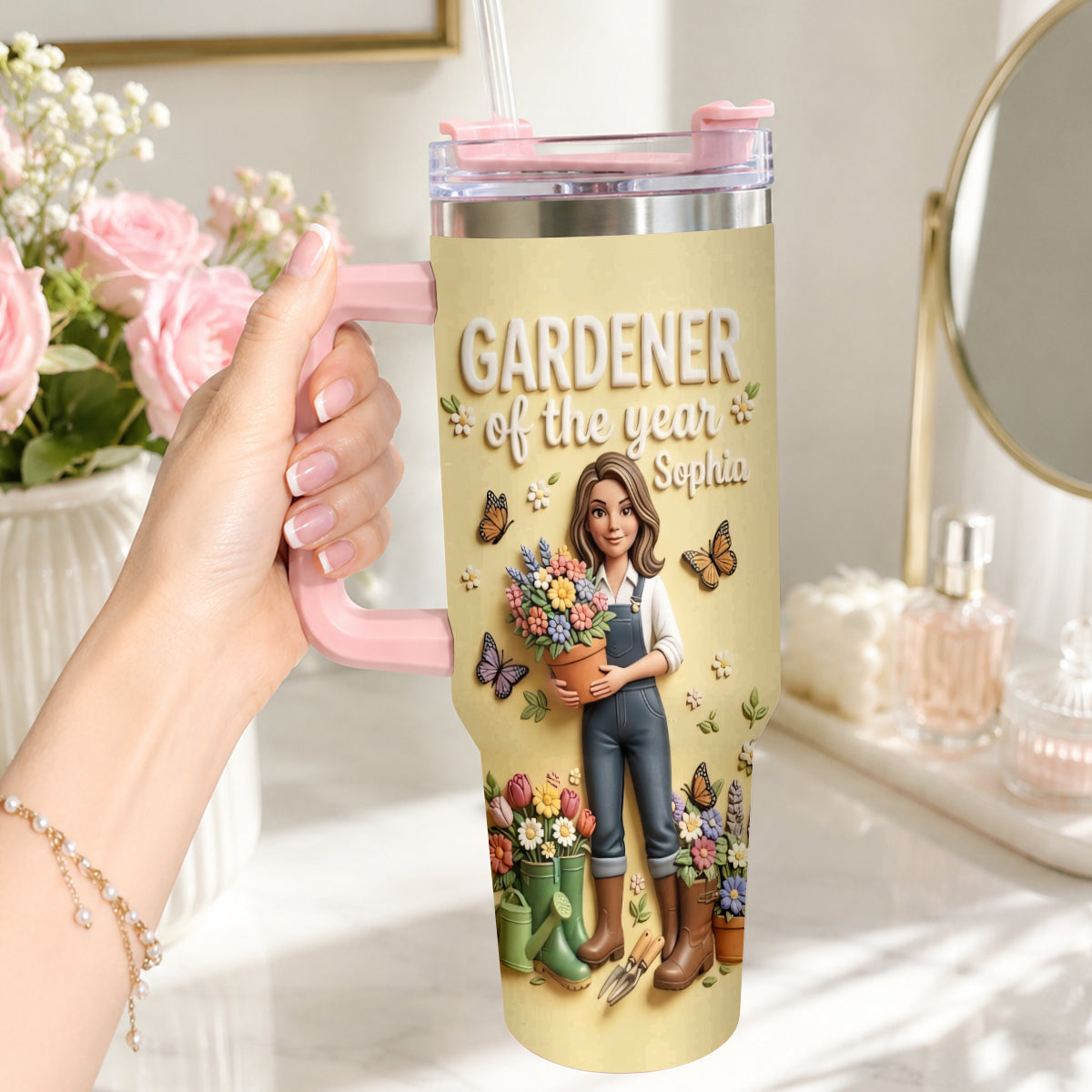 Gardener Of The Year - Personalized Gardening Tumbler With Plush Charm