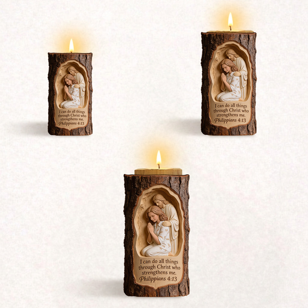 Faith Over Fear - Personalized Christian Custom Shape Wooden Candle Holder