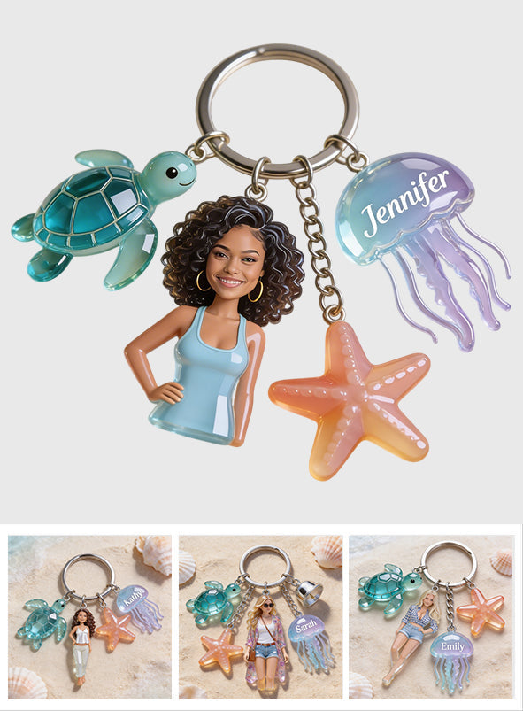 Custom Any Photo - Personalized Turtle Premium Keychain With Charms