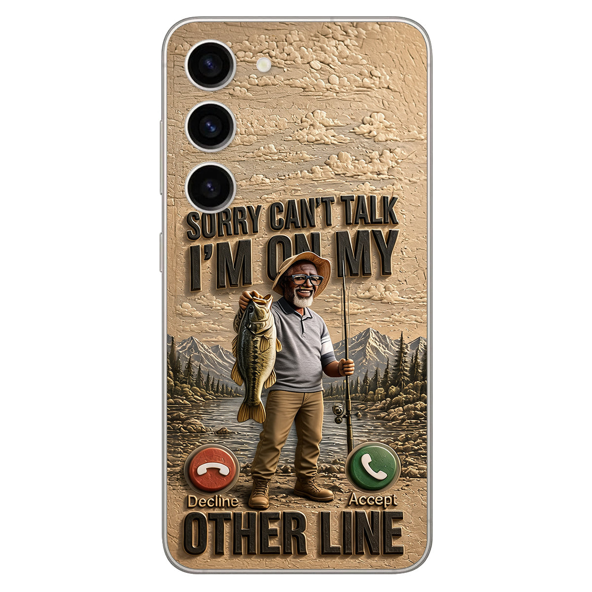 I'm On My Other Line, Fishing Lover Gift - Personalized Fishing 3D Embossed Leather Phone Case