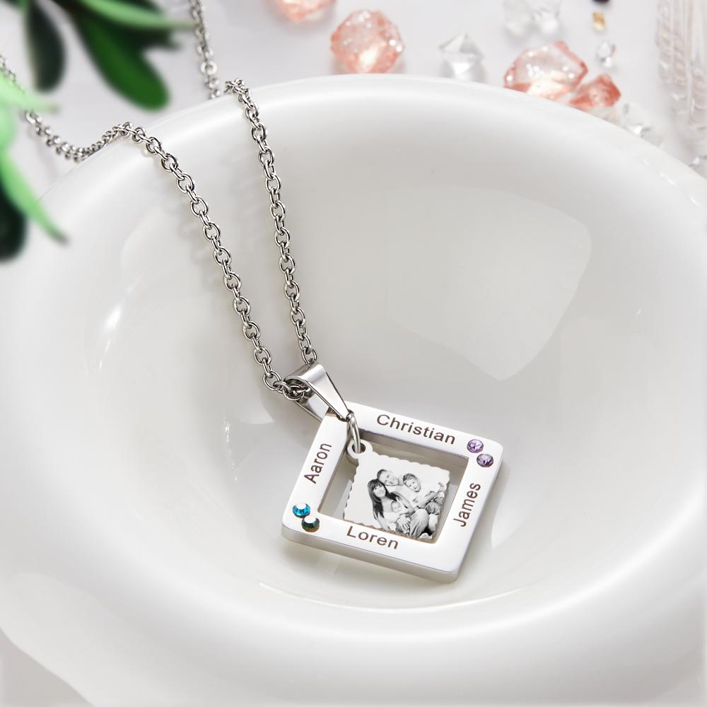 Any Phtos - Personalized Photo Engraved Necklace Square Multi-name