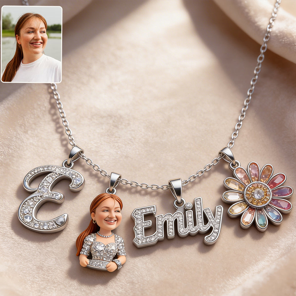 Alphabet Letter, Photo Transform And Flower - Personalized Self Love Metal Necklaces With Pendants