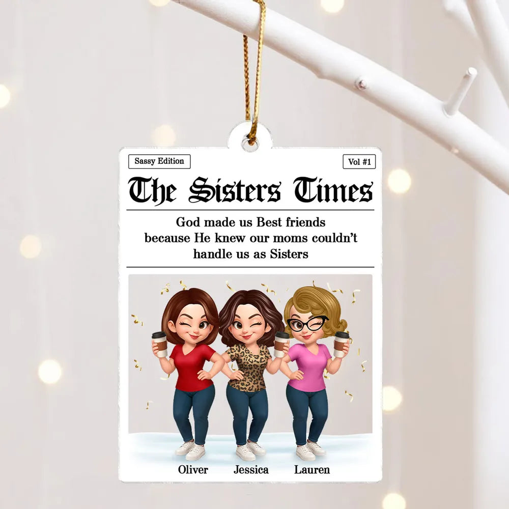 Best Friends Acrylic Ornament with Fun Newspaper-Style Illustration, Unique Design, Perfect Gift for Friendship