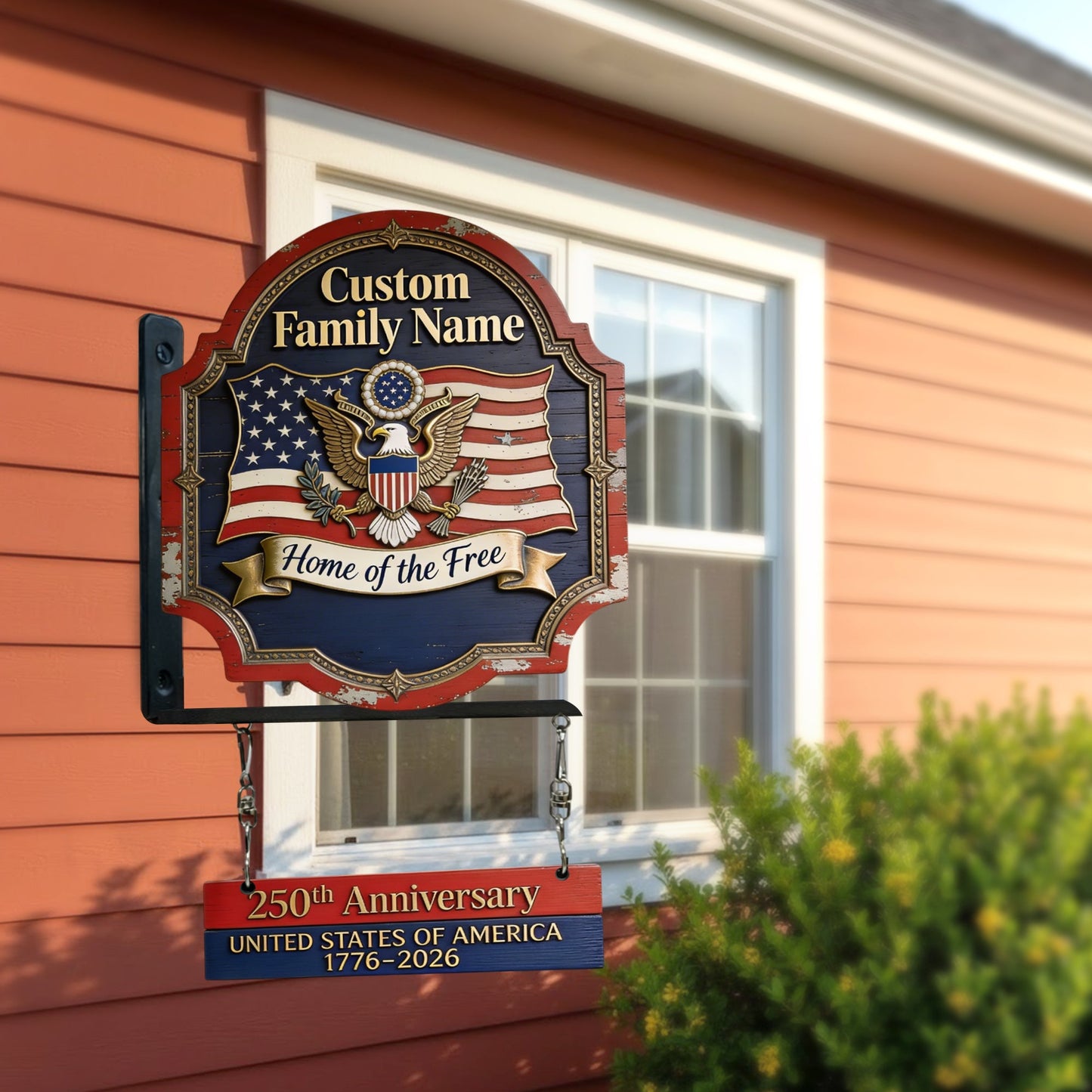 Home Of Free - Personalized Patriot Wooden Wall Mount Sign