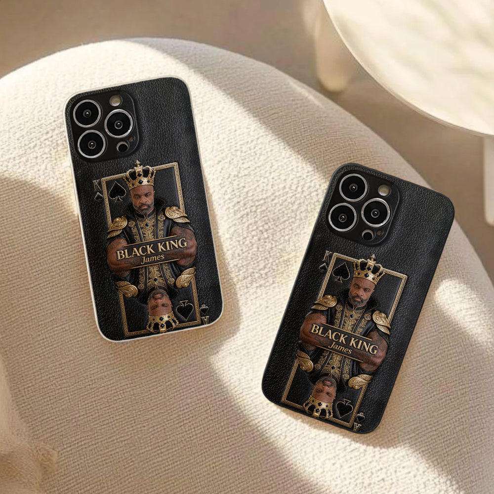 Black King - Personalized African American 3D Embossed Leather Phone Case