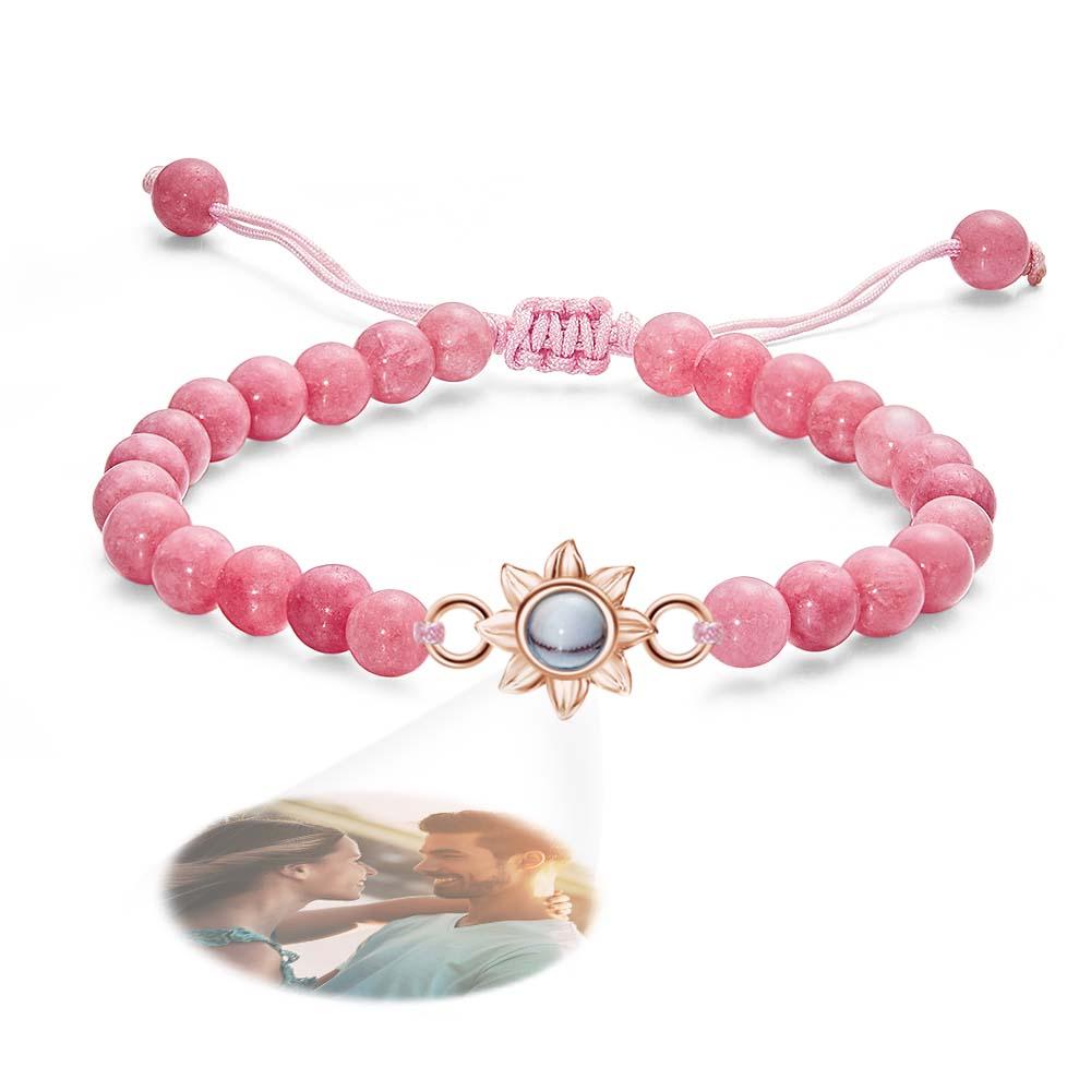 Flower For You - Personalized Photo Projection Beads Bracelet With Sunflower