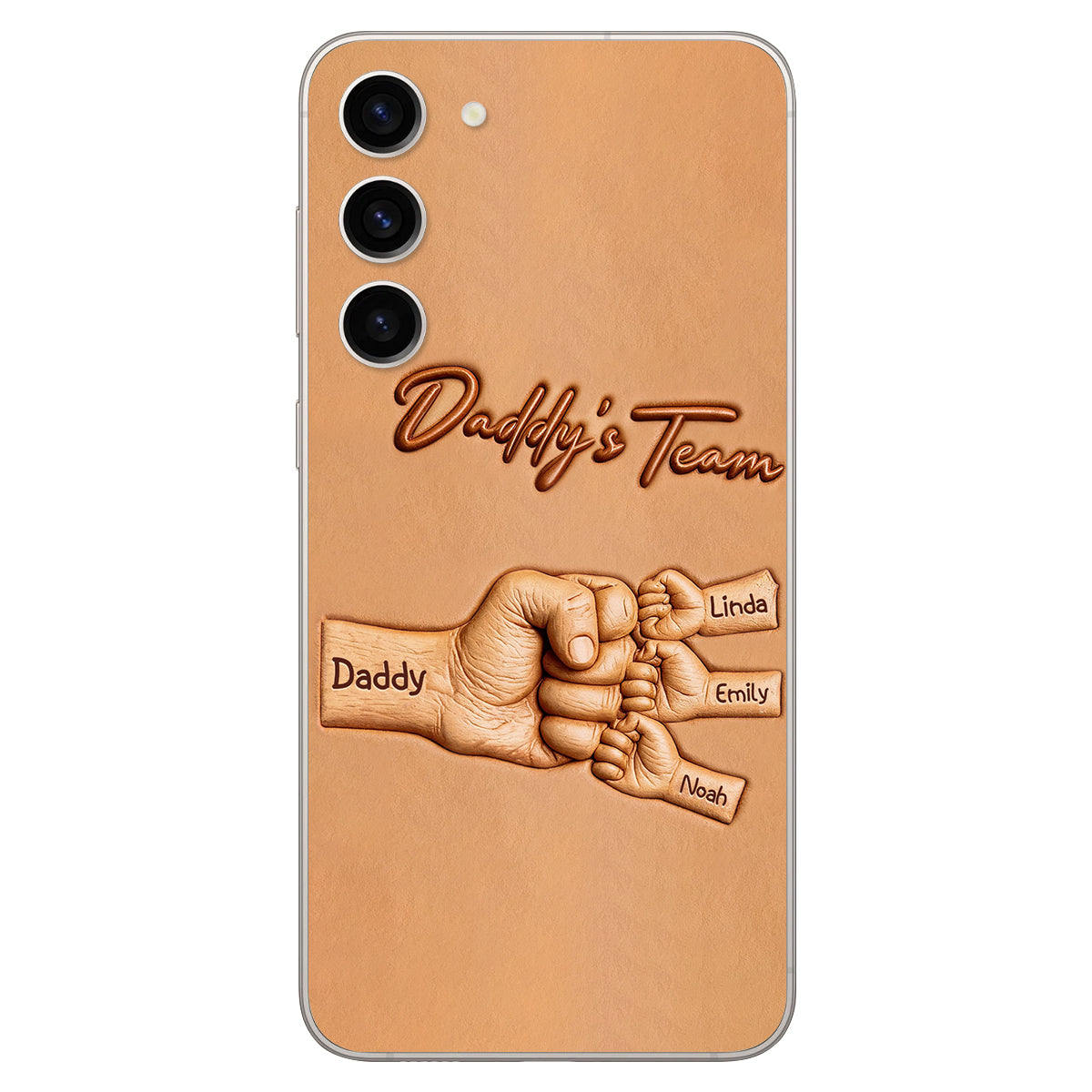 Daddy's Team - Personalized Father 3D Embossed Leather Phone Case