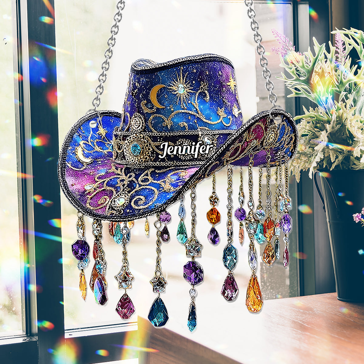 Beautiful Cowboy Hat - Personalized Cowgirl Window Hanging Suncatcher Ornament