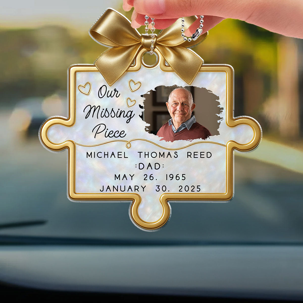 Custom Photo Acrylic Ornament with Puzzle Piece Tribute, Missing-You Keepsake Display, Unique Gift for Family