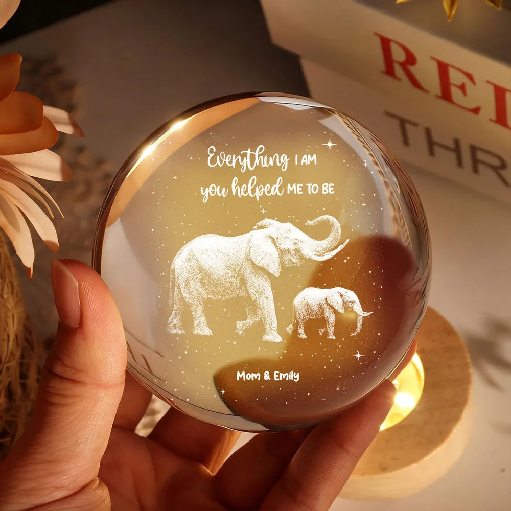 Custom Globe Lamp Night Light with Elephant Mom and Baby, Heartwarming Keepsake Gift for Mom