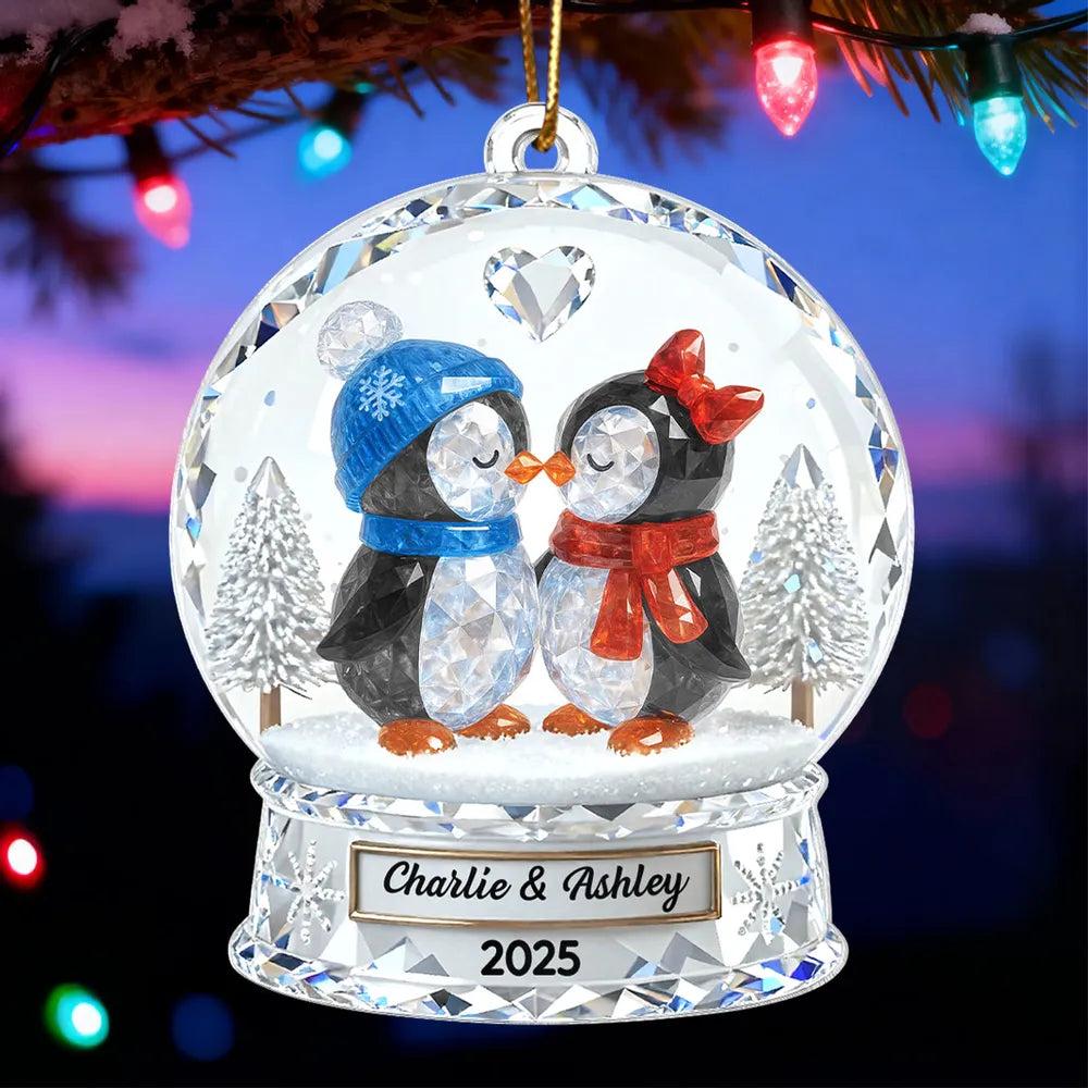 Custom Penguin Couple Acrylic Ornament for Christmas Tree, Cozy Winter Love Scene, Heartfelt Personalized Gift for Someone Special