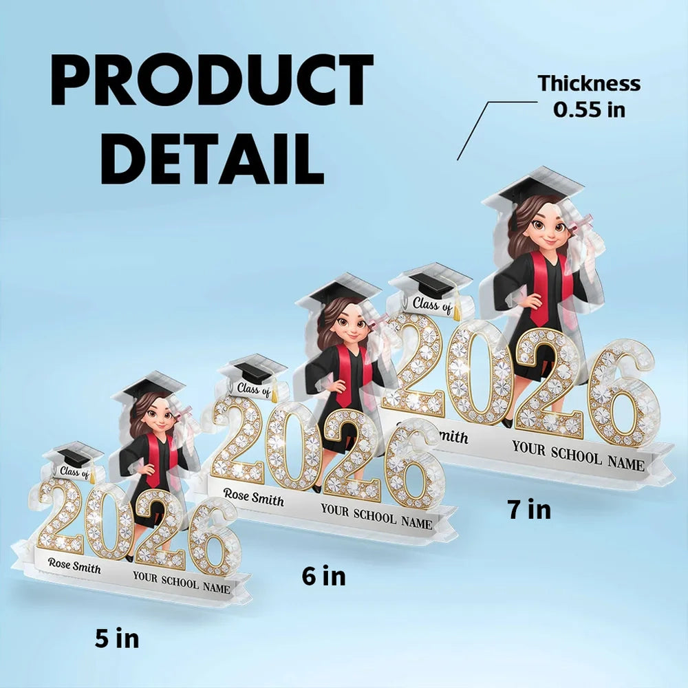 Shaped Acrylic Block Plaque Sparkly Class Of Grad Girl Holding Diploma Desk Decor - Unique Graduation Gift