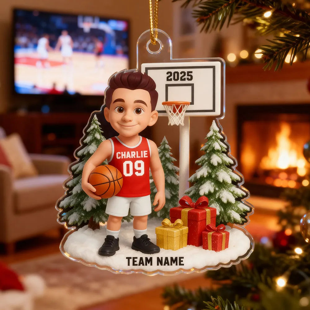 Basketball Acrylic Ornament with Custom Design – Festive Tree Decoration & Perfect Gift for Sports Lovers