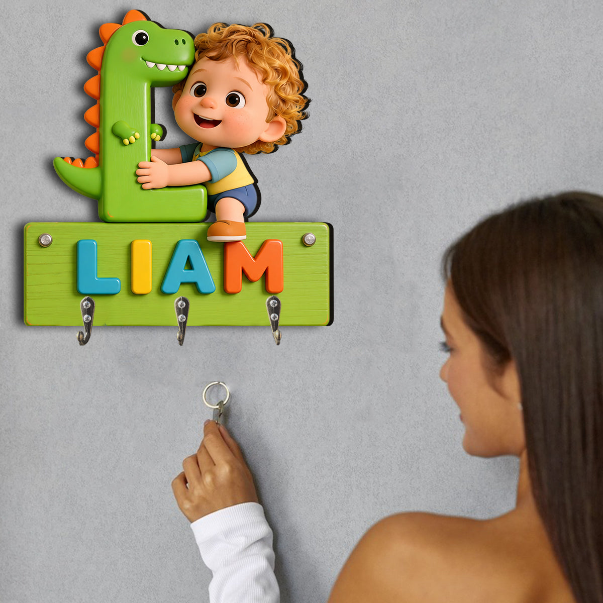 Dinosaur Alphabet Letter & Custom Photo - - Personalized Kid Custom Shaped Hanging Rack
