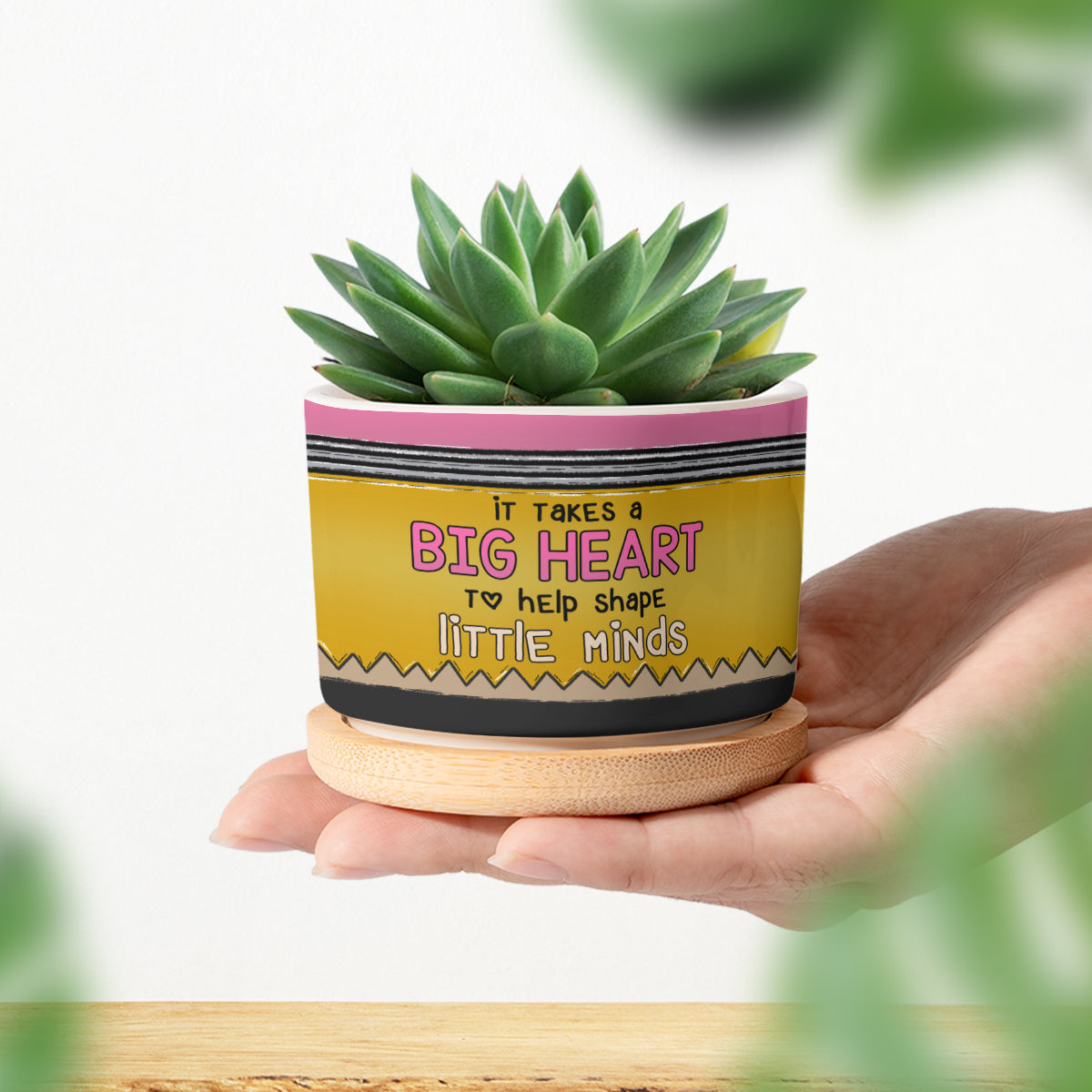 It Takes A Big Heart To Help Shape Little Minds Pencil - Personalized Teacher Ceramic Plant Pot