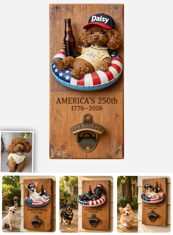 Dog With American Flag - Personalized Dog Wall Bottle Opener
