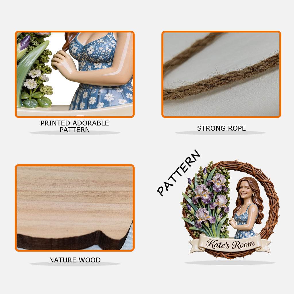 Custom Any Photo - Welcome To My Room - Personalized Birth Month Flower Custom Shaped Wood Sign