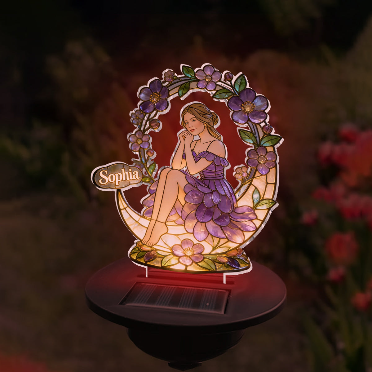 Custom From Photo - Personalized Birth Month Flower Garden Solar Light