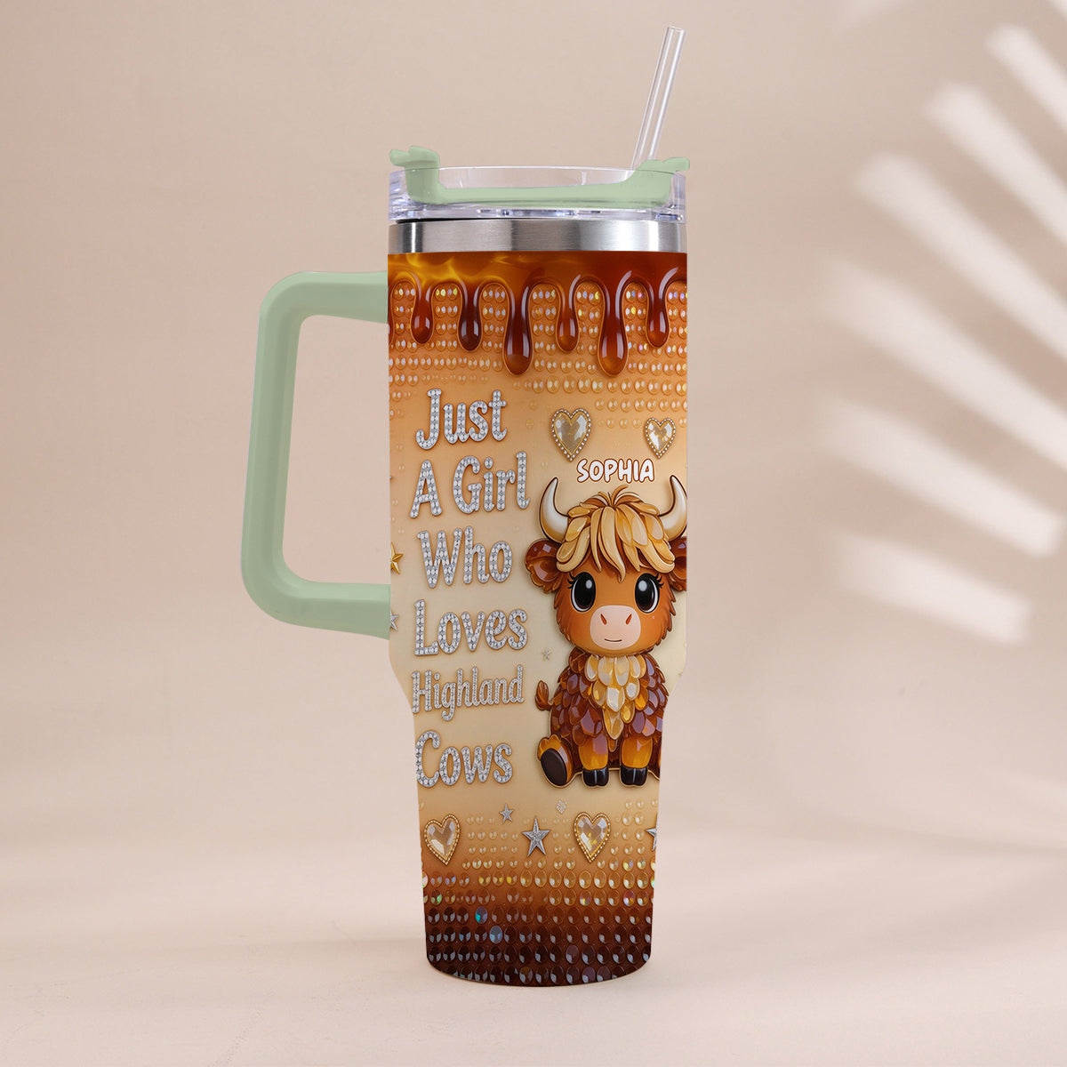 Just A Girl Who Loves Highland Cow - Personalized Highland Cow Tumbler With Handle