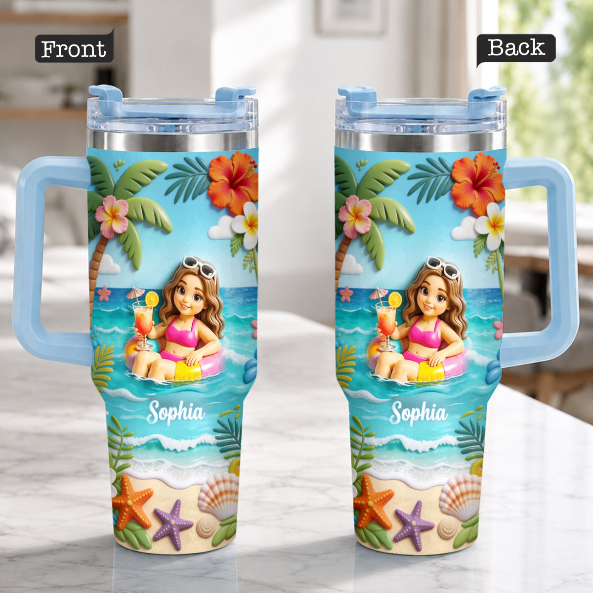 Any Photo Summer Vibes - Personalized Sea Lover Tumbler With Plush Charm