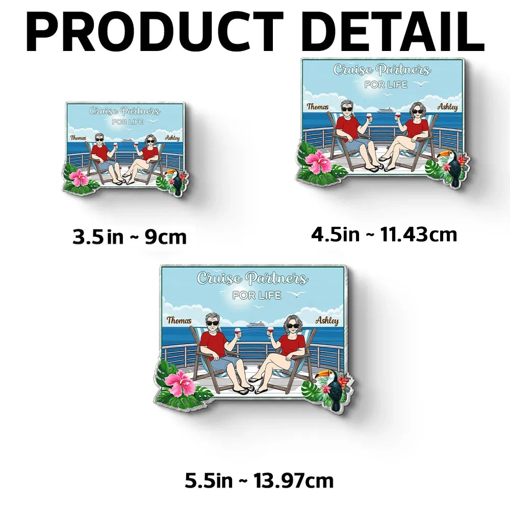 Personalized Acrylic Magnet Cruise Partners For Life, Relaxing Couple on Deck, Unique Cruise Door Gift