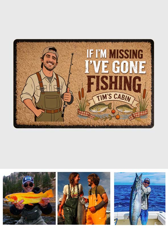 If I'm Missing I've Gone Missing - Personalized Fishing Shaped Doormat/ Rug