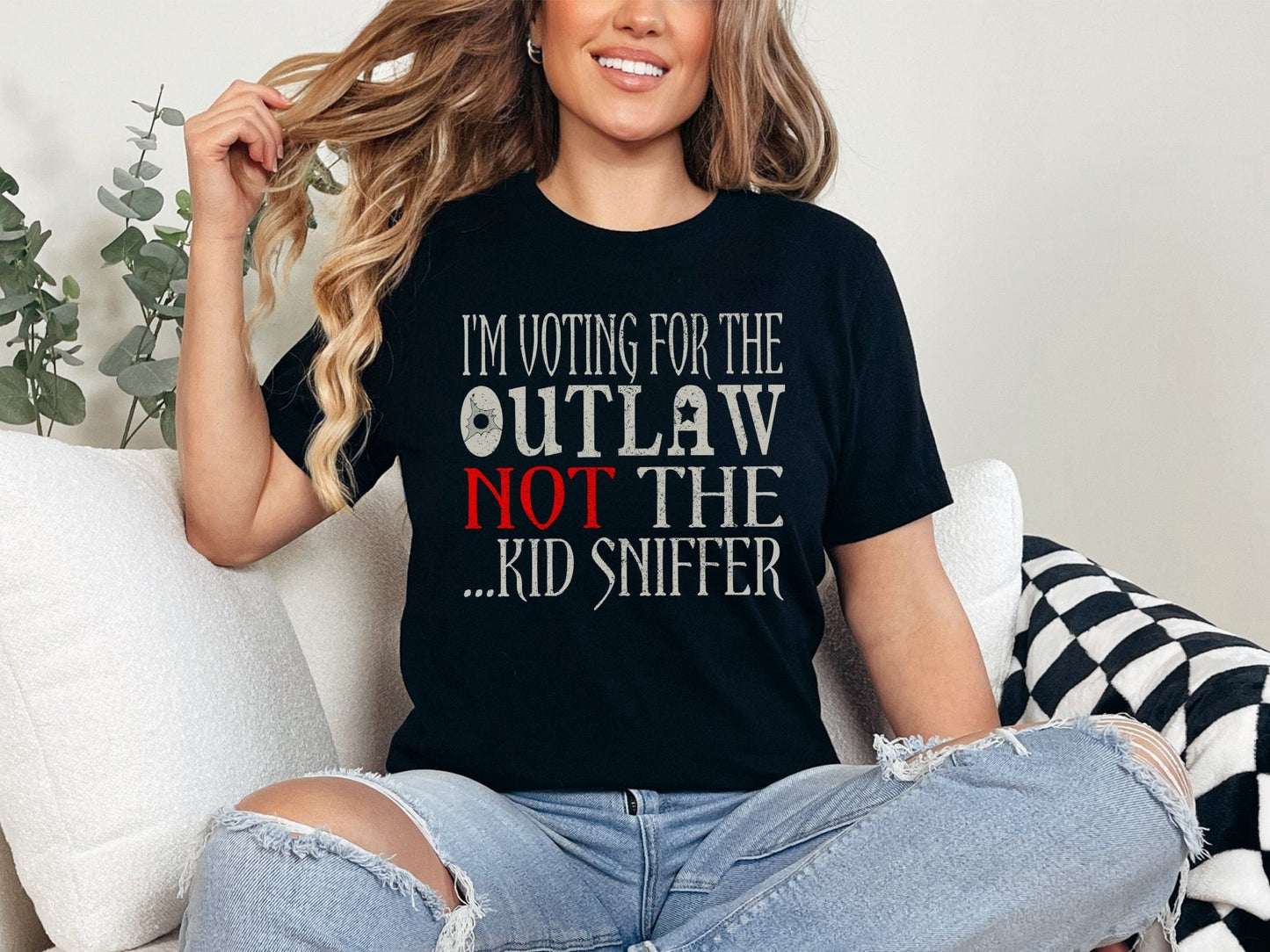 I'm Voting for the Outlaw Not the Kid Sniffer T-Shirt, Funny Political Shirt, Humorous Election Tee, Bold Statement Clothing, Unisex Top T-shirt & Hoodie
