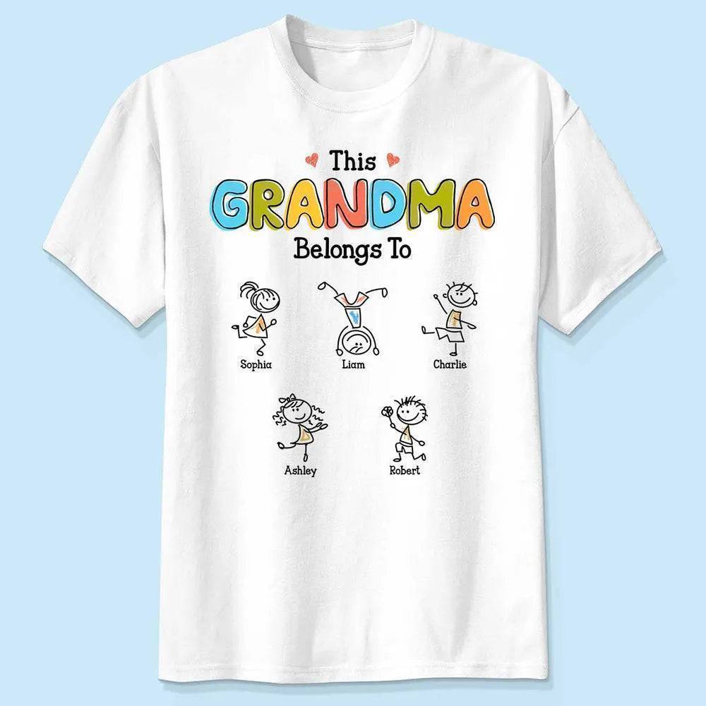 This Grandma Belongs To Classic Tee Personalized with Sweet Stick Figure Kids, Heartwarming Gift for Grandma