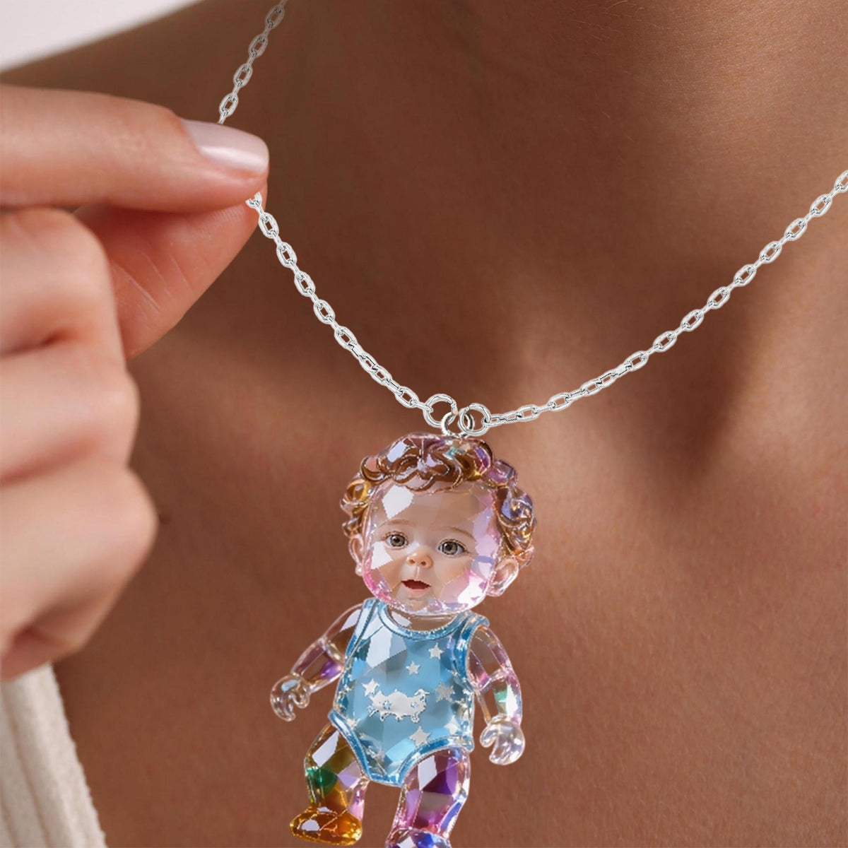 Custom Any Photo - Personalized Kid Shaped Acrylic Pendant Necklace