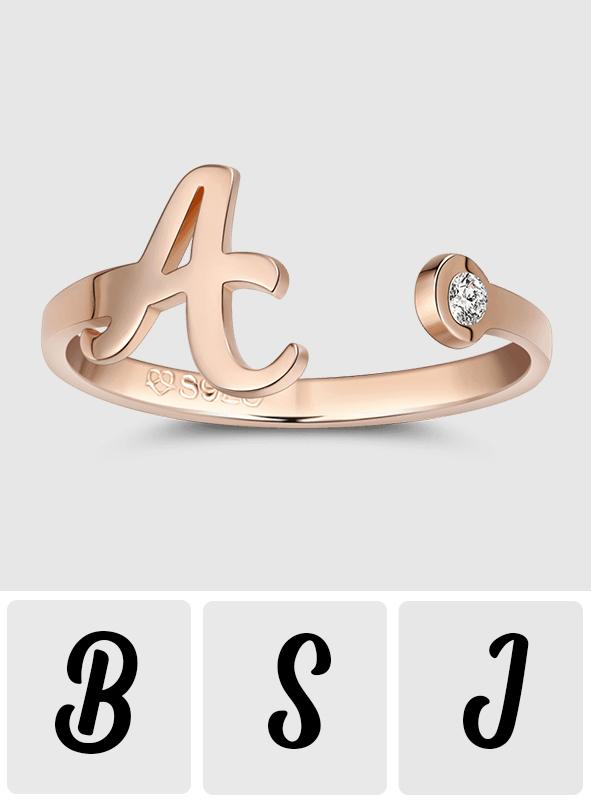 Letter Inital - Personalized 925 Sterling Silver Rose Gold Ring