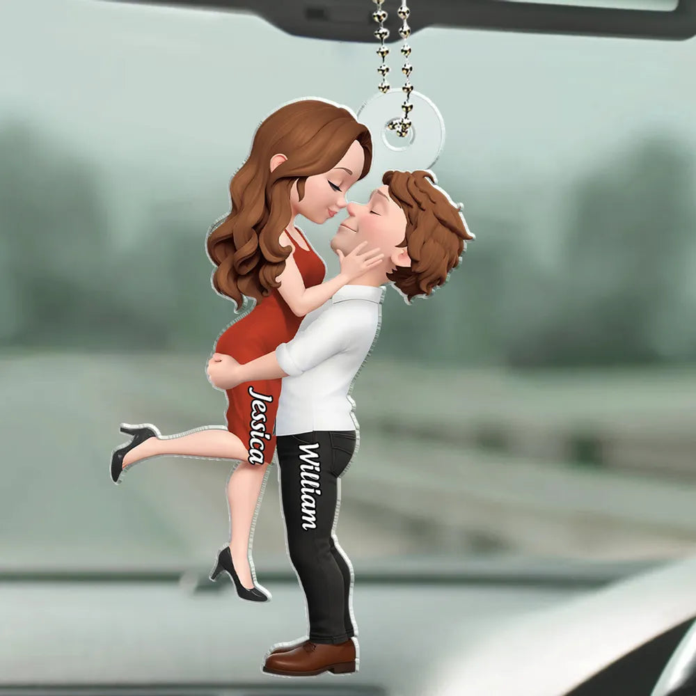 Road-Trip Embrace – Personalized Acrylic Couple Car Ornament