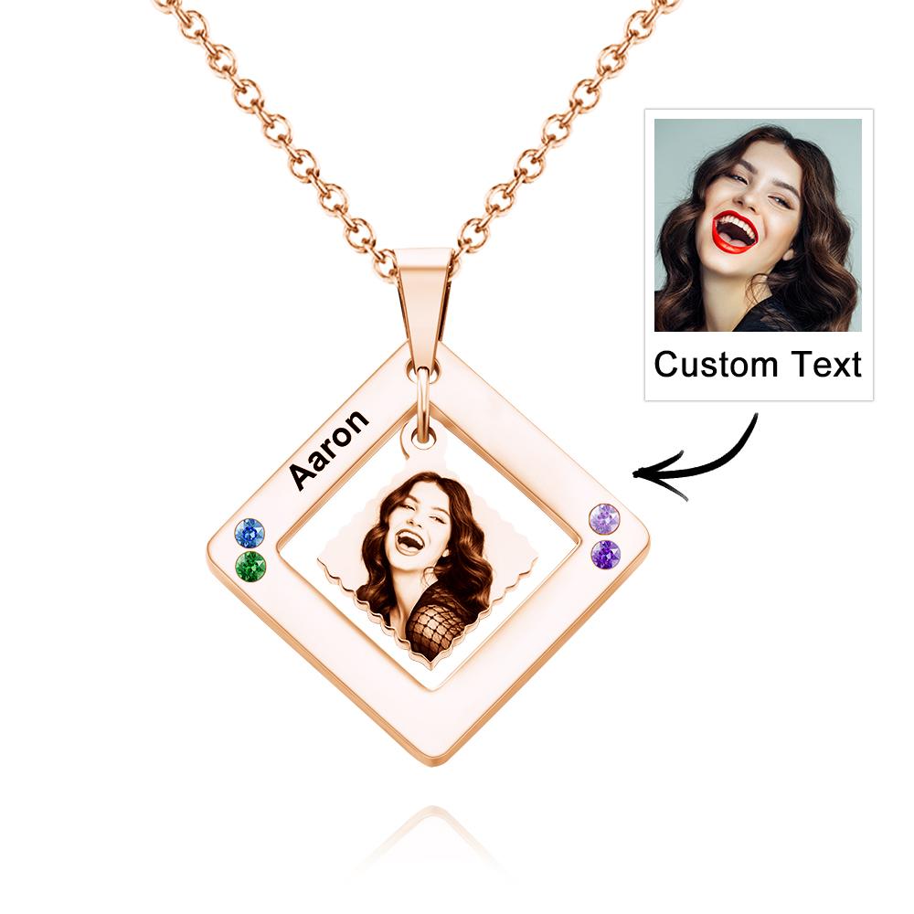Any Phtos - Personalized Photo Engraved Necklace Square Multi-name