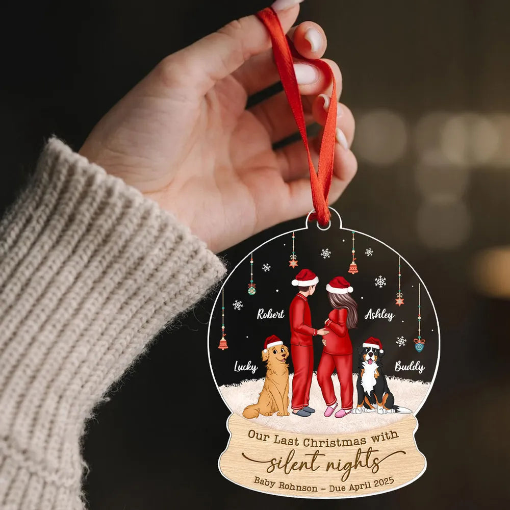 Personalized Acrylic Ornament for Expecting Parents, Last Christmas with Silent Nights, Romantic Winter Scene, Unique Christmas Gift