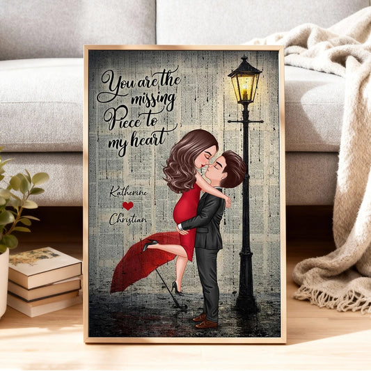 Personalized Couple Hugging Under Street Lamp Poster, Vintage Romance Wall Art, Unique Gift for Couples
