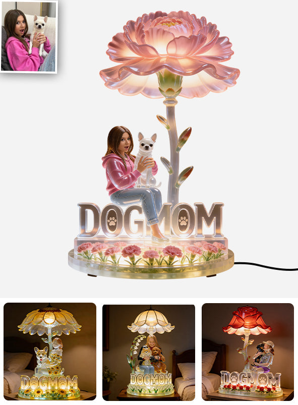 Dog Mom And Flower - Personalized Dog Acrylic LED Night Light