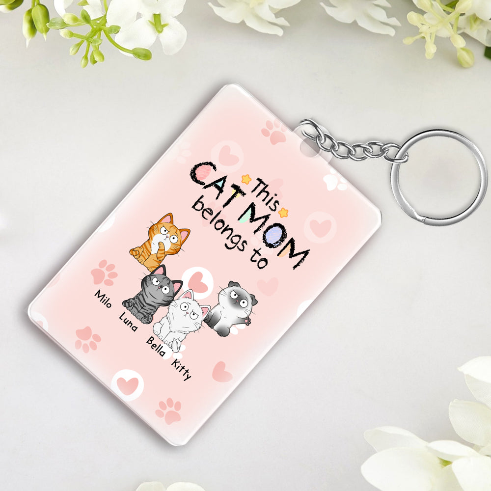 Personalized Cat Mom Keychain - Custom Acrylic Keychain, Cute Cat Illustration, Gift for Cat Lovers