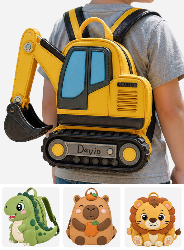 Kids Love Excavator, Unicorn, Capybara, Dinosaur - Personalized Kid Changeable Leather Patch Backpack