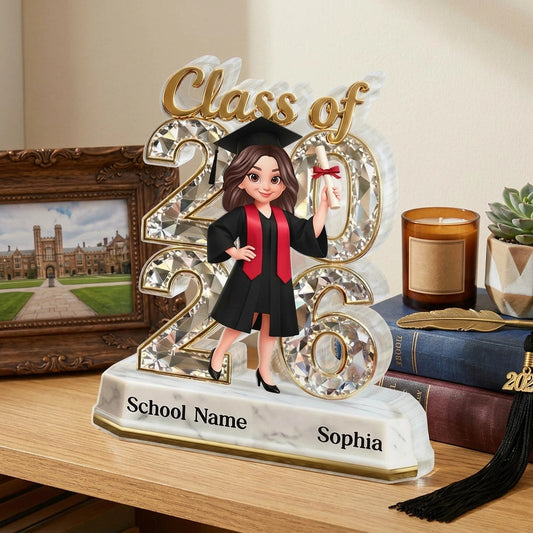Graduation Shaped Acrylic Block Plaque, Personalized Class of Keepsake for Daughter or Friend, Sweet Desk Decor Gift