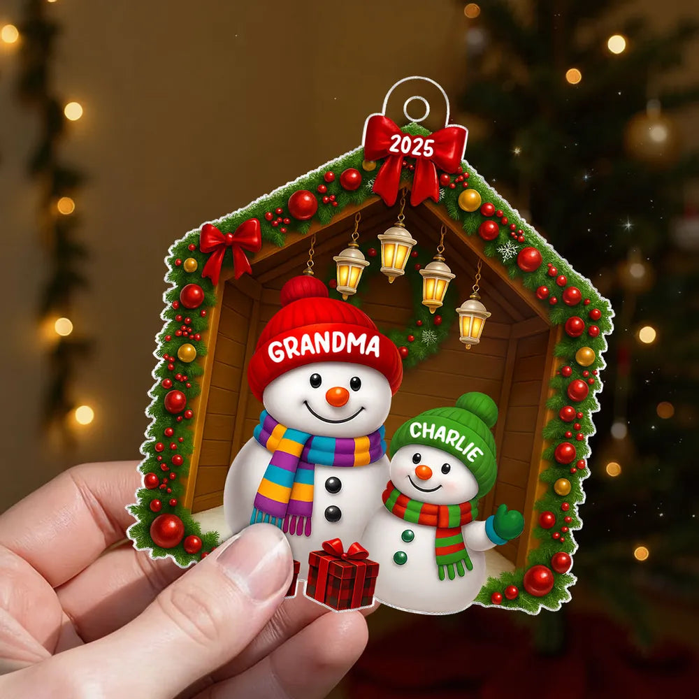 Snowman Grandma & Grandchild Acrylic Ornament – Heartwarming Christmas Gift for Grandparents & Family