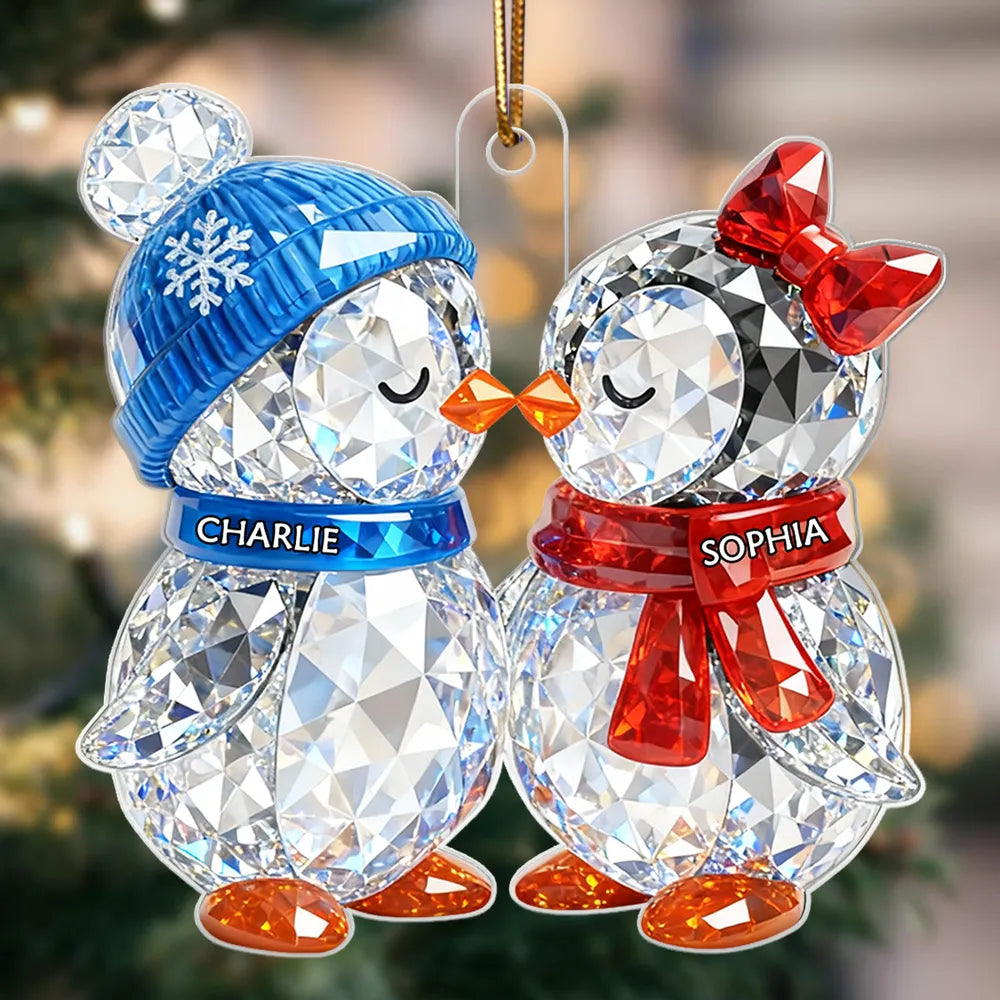 Crystal Effect Christmas Penguins Couple - Personalized Acrylic Ornament - Heartwarming Christmas Gift for Couple