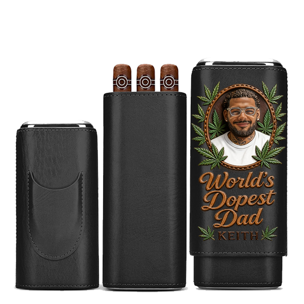 Cannabis Enthusiast, World's Dopest Dad - Personalized Weed Leather Pre-roll Humidor Case